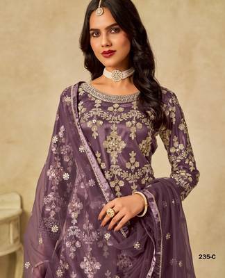 Purple heavy net suit with embroidery  2