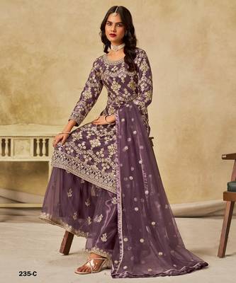 Purple heavy net suit with embroidery  3