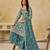 Teal blue heavy net semi stitched suit with embroidery work