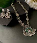Navratri ethnic silver oxidised ghungroo long necklace jewellery with jhumka earrings set for women/girls 