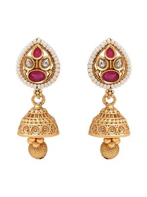 Gold plated traditional antique brass layered bead motif pearl necklace with earring jewellery set for women 5