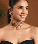 Gold plated traditional antique pearl necklace with earring jewellery set for women (mc223q)