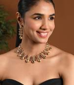 Gold plated traditional antique pearl necklace with earring jewellery set for women