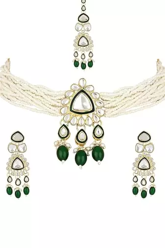 Gold plated latest fashion stylish multi layered choker necklace jewellery set for women 