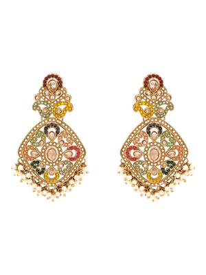 Gold plated traditional kundan pearl multi layered choker necklace jewellery set for women  4