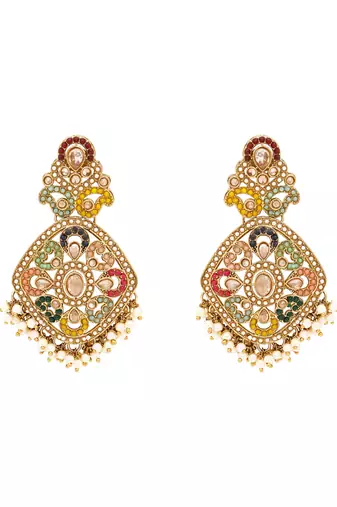 Gold plated traditional kundan pearl multi layered choker necklace jewellery set for women 