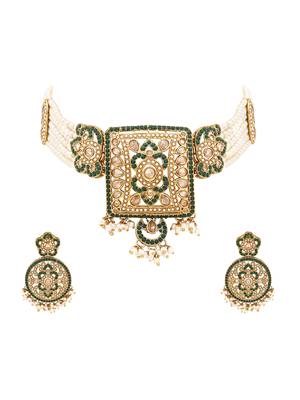 Gold plated traditional kundan pearl multi layered choker necklace jewellery set for women (ml445w) 3
