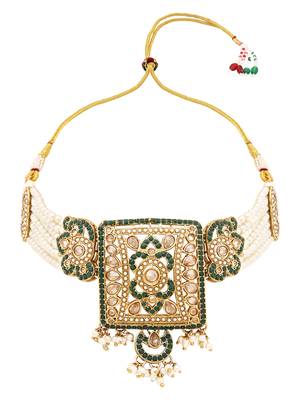 Gold plated traditional kundan pearl multi layered choker necklace jewellery set for women (ml445w) 4