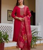 Red viscose silk beads work desginer suit