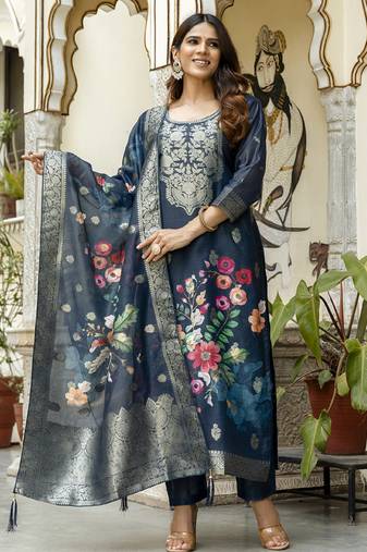 Grey viscose silk beads work desginer suit
