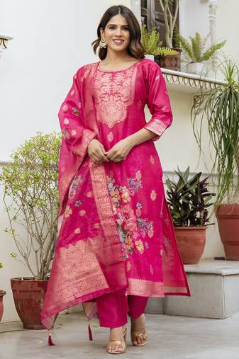Pink viscose silk beads work desginer suit