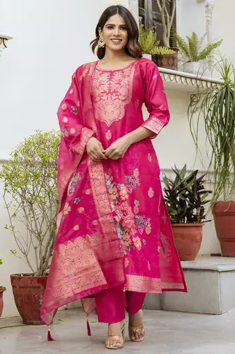 Pink viscose silk beads work desginer suit