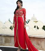 Red Georgette Resham Embroidered anarkali Suit