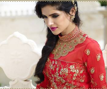 Red Georgette Resham Embroidered anarkali Suit 2