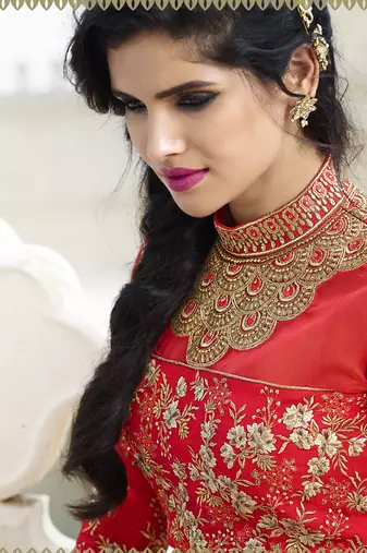 Red Georgette Resham Embroidered anarkali Suit