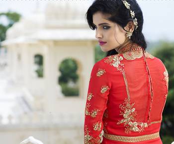 Red Georgette Resham Embroidered anarkali Suit 3