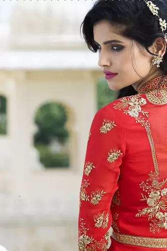 Red Georgette Resham Embroidered anarkali Suit