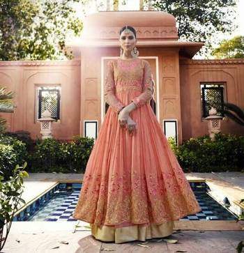 Peach georgette embroidered anarkali Suit 1