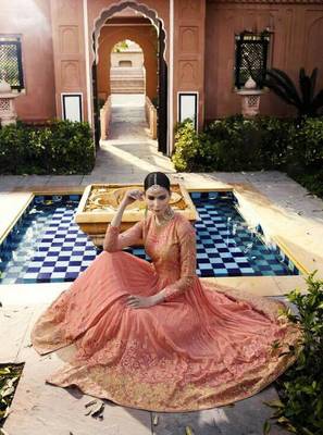 Peach georgette embroidered anarkali Suit 2