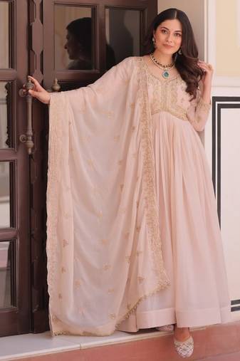 Pink georgette with beads & sequins multi embroidered work