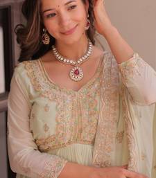 Cream georgette with beads & sequins multi embroidered work