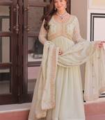 Cream georgette with beads & sequins multi embroidered work