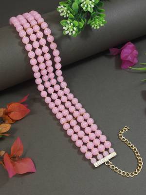 Gold plated pink pearl beaded stylish moti choker necklace for women  1