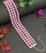 Gold plated pink pearl beaded stylish moti choker necklace for women 