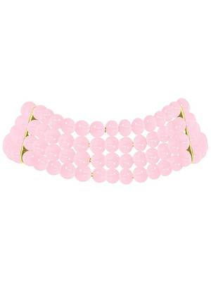 Gold plated pink pearl beaded stylish moti choker necklace for women  2