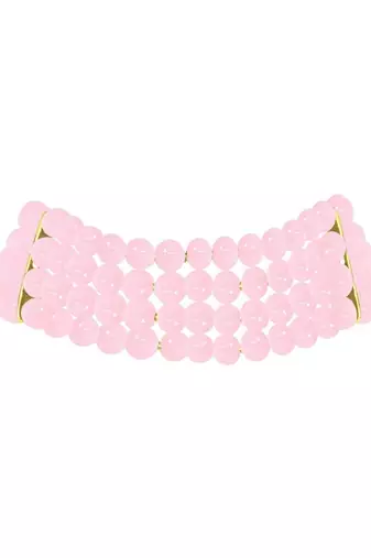 Gold plated pink pearl beaded stylish moti choker necklace for women 