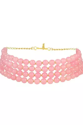 Gold plated pink pearl beaded stylish moti choker necklace for women 