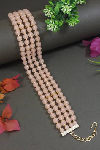 18k gold plated peach pearl beaded stylish moti choker necklace for women & girls 