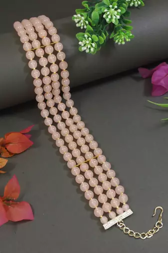 18k gold plated peach pearl beaded stylish moti choker necklace for women & girls 