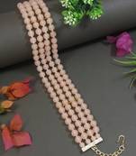 18k gold plated peach pearl beaded stylish moti choker necklace for women & girls 