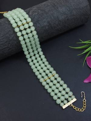 18k gold plated mint pearl beaded stylish moti choker necklace for women & girls  1