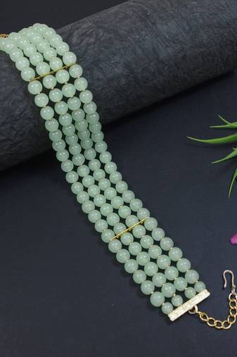18k gold plated mint pearl beaded stylish moti choker necklace for women & girls 