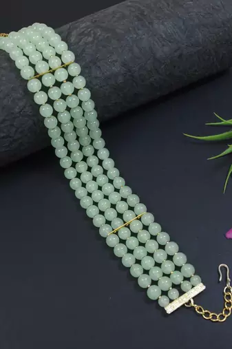 18k gold plated mint pearl beaded stylish moti choker necklace for women & girls 