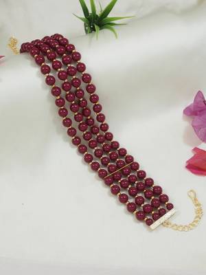 Gold plated maroon pearl beaded stylish moti choker necklace for women  1