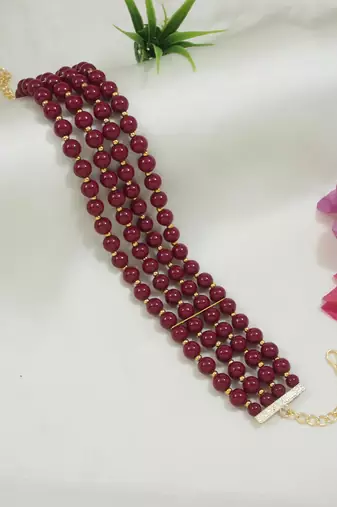 Gold plated maroon pearl beaded stylish moti choker necklace for women 