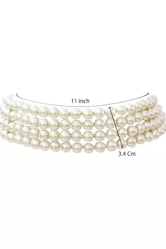 18k gold plated green pearl beaded stylish moti choker necklace for women & girls 
