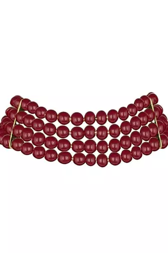 Gold plated maroon pearl beaded stylish moti choker necklace for women 