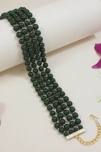 18k gold plated white pearl beaded stylish moti choker necklace for women & girls 