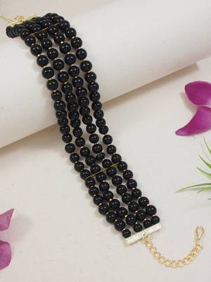 18k gold plated black pearl beaded stylish moti choker necklace for women & girls  1