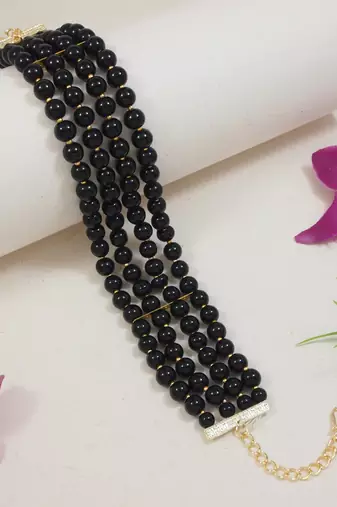 18k gold plated black pearl beaded stylish moti choker necklace for women & girls 