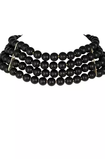 18k gold plated black pearl beaded stylish moti choker necklace for women & girls 