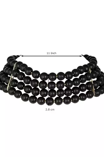18k gold plated black pearl beaded stylish moti choker necklace for women & girls 