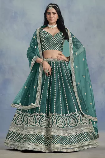 Green Embroidered Sequins Work Art Silk Lehenga Choli