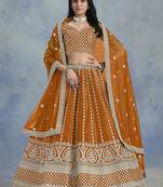 Orange Embroidered Sequins Work Art Silk Lehenga Choli