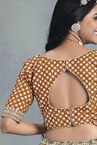 Orange Embroidered Sequins Work Art Silk Lehenga Choli