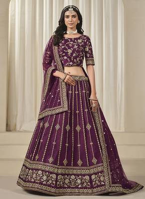 Maroon Embroidered Sequins Work Art Silk Lehenga Choli 1